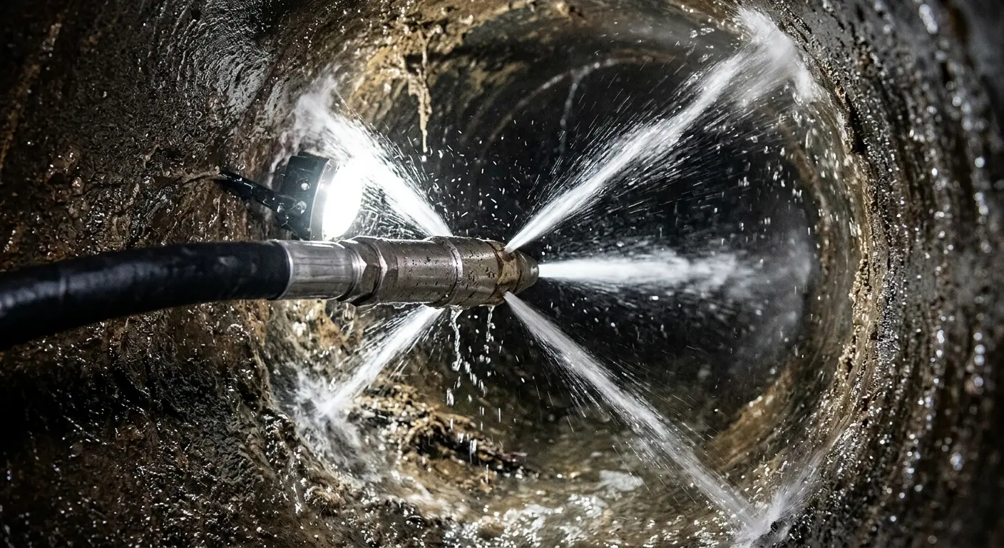 High-pressure hydro jetting nozzle cleaning sewer pipe for Trenchless Sewer Repair in Harrodsburg